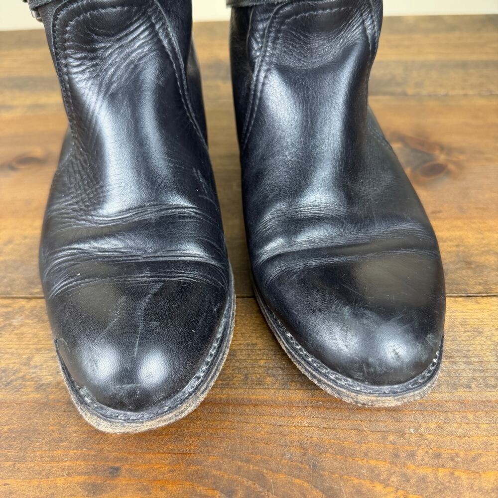 Frye Dorado Black Leather Tall Riding Boots Women's 8 Knee High Buckle 77560 - Picture 4 of 13
